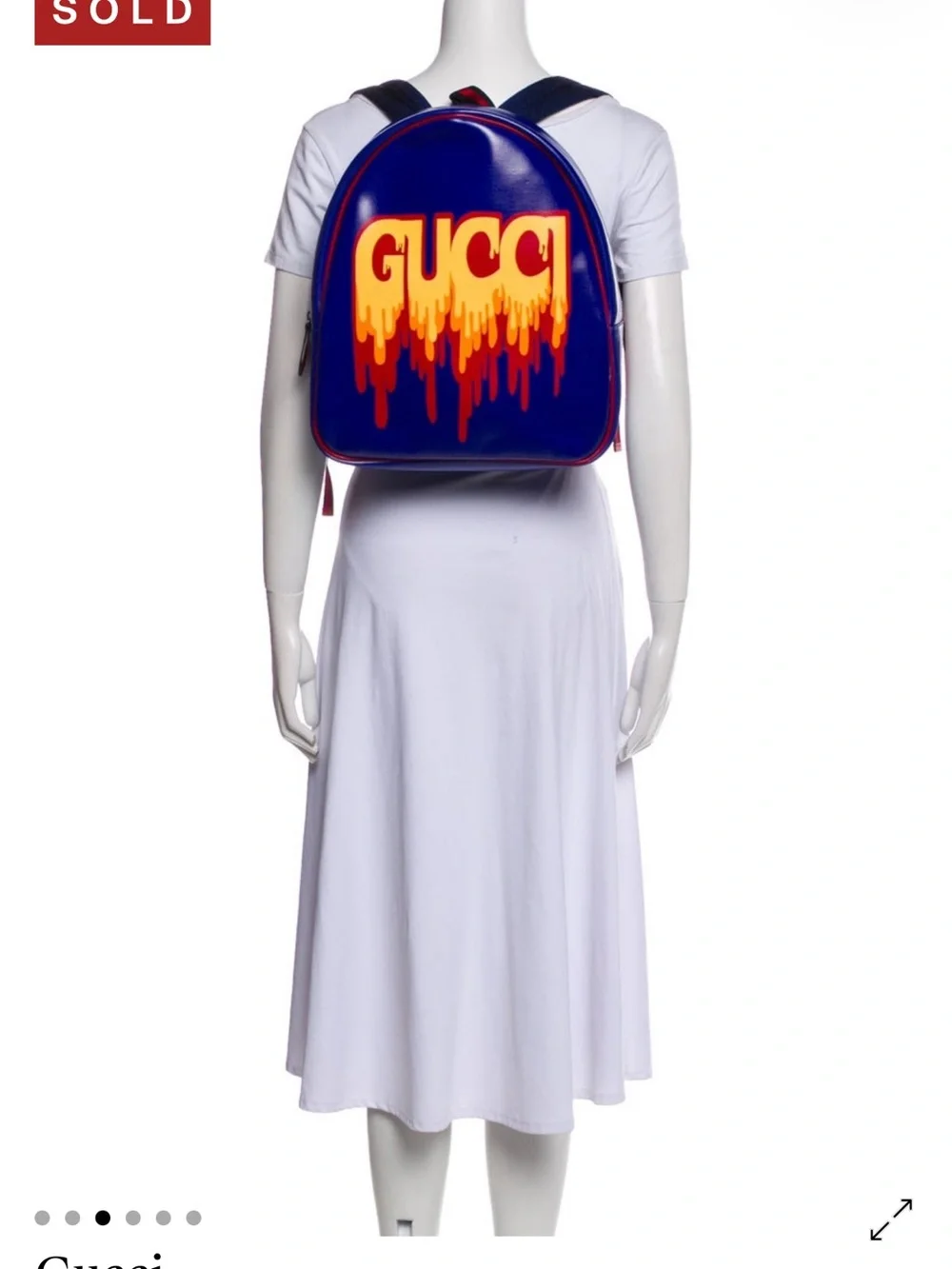 Gucci Blue Leather Backpack with Drip Logo in Yellow and Red
